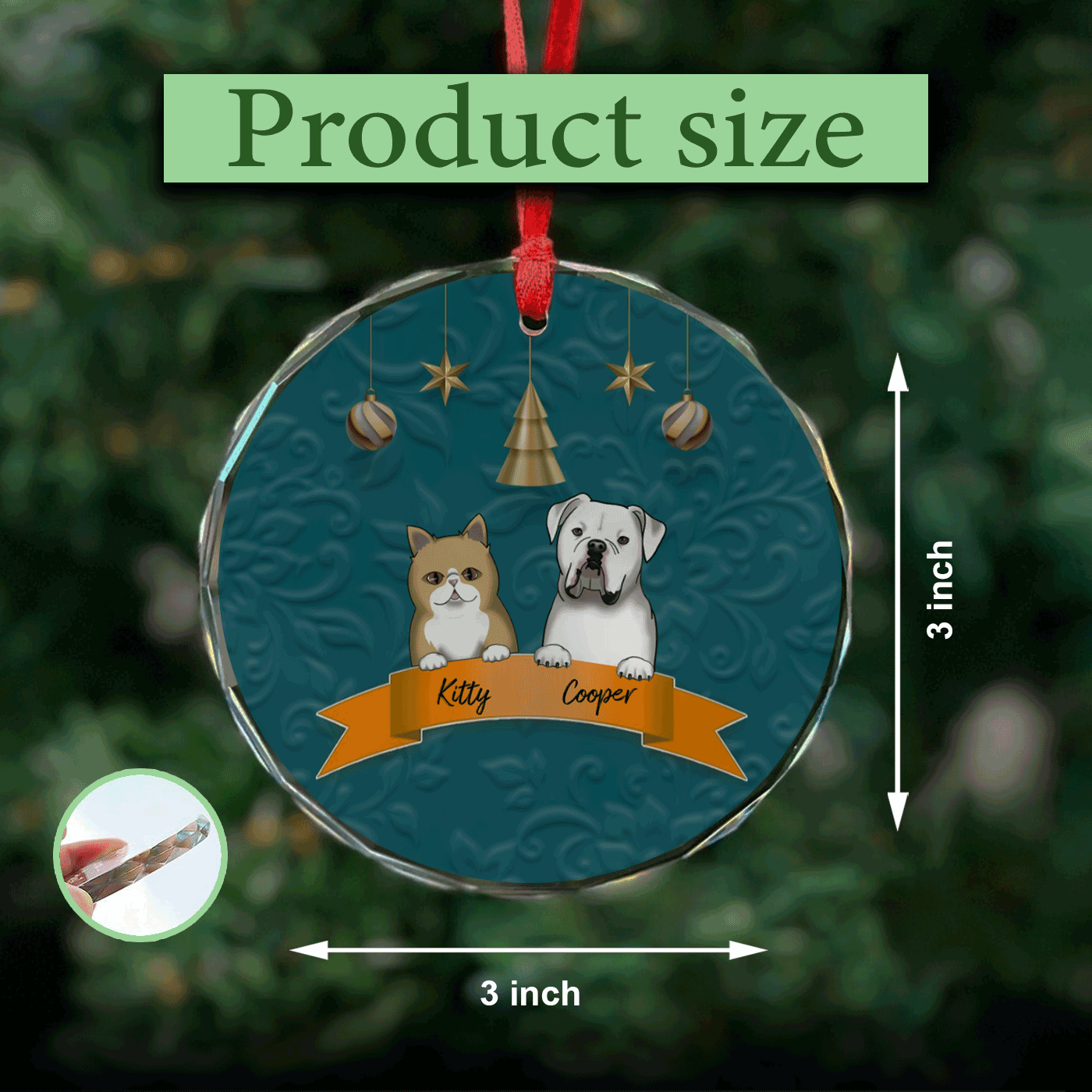 Personalized Dog and Cat Christmas Ornament with Custom Names | Circle Glass Ornament